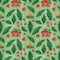 Christmas Holly green pattern with gift box, traced watercolor