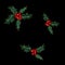 Christmas holly red berry embroidery seamless pattern. New year fashion decoration realistic stitch texture design