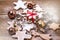 Christmas Homemade Gingerbread Cookies on Wooden Background Christmas Background Christmas Sweet Food Horizontal Toned