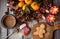 Christmas homemade gingerbread cookies on wooden table