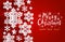 Christmas horizontal greeting card with paper snowflakes and stars on red background for Your holiday design