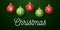 Christmas horizontal promo banner. Holiday vector illustration with realistic ornate red and green Christmas balls on green