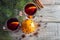 christmas hot mulled wine with cinnamon orange and anise on white wooden background