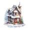 Christmas House Clipart, Watercolor Christmas Village