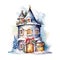 Christmas House Clipart, Watercolor Christmas Village