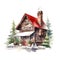 Christmas House Clipart, Watercolor Christmas Village