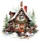 Christmas House Clipart, Watercolor Christmas Village