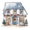 Christmas House Clipart, Watercolor Christmas Village