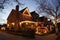 Christmas house decoration lights display in the suburban Brooklyn neighborhood of Dyker Heights