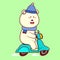 Christmas icon concept.Flat Cartoon Cute Polar Bear ride scooter vector icon illustration.Christmas Character Flat Cartoon Style