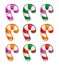 Christmas Icon Set - Candy Cane Purple Green Red Orange Combinations