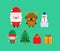 Christmas icon set pixel art. Santa Claus and deer. Red bag and Snowman. Xmas 8 bit. Pixelate New Year sign