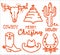 Christmas icons. Cowboy Merry Christmas set with typography text. Vector cowboy labels for greeting cards or banners isolated