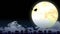 Christmas illustration banner 4K animation movie . Flying Santa Claus flying on a full moon night