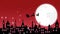 Christmas illustration banner 4K animation movie . Santa Claus flying on a full moon night. no text version