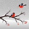 Christmas illustration with bullfinches and rowan tree