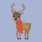 Christmas illustration of cute deer. Blue background