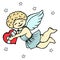 Christmas illustration, hand drawn cute praying angel with heart, card for family
