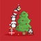 Christmas illustration penguins bright color tree