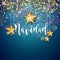 Christmas Illustration with Spanish Feliz Navidad Typography and Gold Cutout Paper Star on Shiny Blue Background. Vector