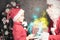 Christmas inspiration! Happy shocked boy surprised to see Santa