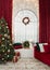 Christmas interior glamor burgundy gold decor curtains