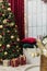 Christmas interior glamor burgundy gold decor curtains