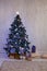 Christmas Interior home Christmas tree and gifts new years winter Garland lights