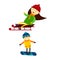 Christmas kids playing winter games skiing sledding cartoon new year winter holidays characters vector illustration.