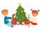 Christmas kids vector character playing winter games winter children holidays christmas tree cartoon new year xmas kid