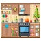 Christmas kitchen interior  cooking delicious food to celebrate Christmas and new year. Winter holidays  vector illustration