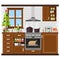 Christmas kitchen interior  cooking delicious food to celebrate Christmas and new year. Winter holidays  vector illustration