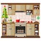 Christmas kitchen interior  cooking delicious food to celebrate Christmas and new year. Winter holidays  vector illustration