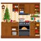 Christmas kitchen interior  cooking delicious food to celebrate Christmas and new year. Winter holidays  vector illustration