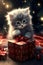 Christmas kittens. gifts, garlands, Christmas, New Year. Generative AI
