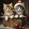 Christmas kittens. gifts, garlands, Christmas, New Year. Generative AI