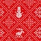 Christmas knit geometric ornament with moose and snowman. Knitted seamless background