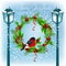 Christmas lantern and bullfinch on wreath