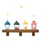 Christmas lanterns with candles are on the shelf. Christmas decoration