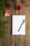 Christmas letter, list, congratulations, gift boxes and fir branches