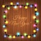 Christmas light garlands on wood background