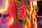 Christmas Lights Background. Nativity star, blurred lights and outdoor decorations. Merry Xmas and New Year outside exterior decor