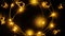 Christmas lights border. Golden light garland decoration, gold bulb isolated on black for xmas party ornament decor