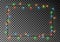 Christmas lights border vector, light string frame isolated on dark background with copy space. Tran