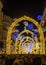 Christmas lights decoration, illuminated arches, Calle Larios, Malaga city,  Andalusia, Spain