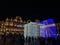 Christmas lights and decorations adorn the square of cathedral