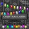 Christmas lights decorations set on grey seamless vintage ornamental pattern on black background