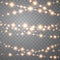Christmas lights isolated on transparent background. Set of golden xmas glowing garland. Vector