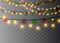 Christmas lights isolated on transparent background. Xmas glowing garland. Vector illustration