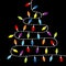 Christmas lights. Lightbulb glowing garland. Colorful string fairy light set. Fir tree triangle shape. Holiday festive xmas